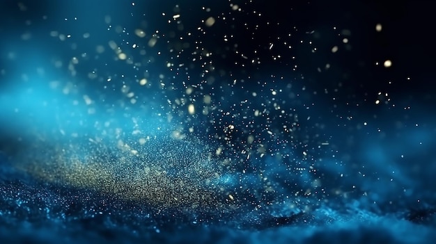 Dust blue particles on black background glittering Generative AI