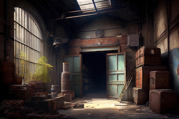 Dusty and decrepit warehouse filled with forgotten treasures