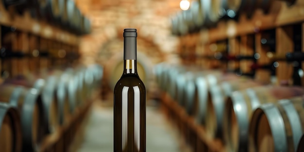 Dusty wine cellar filled with old bottles and barrels musty and rustic Concept Wine Cellar Old Bottles Rustic Decor Musty Atmosphere Barrel Display