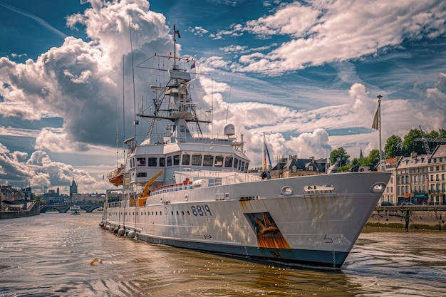 Dutch navy vessel conducts hydrographic survey on Seine River