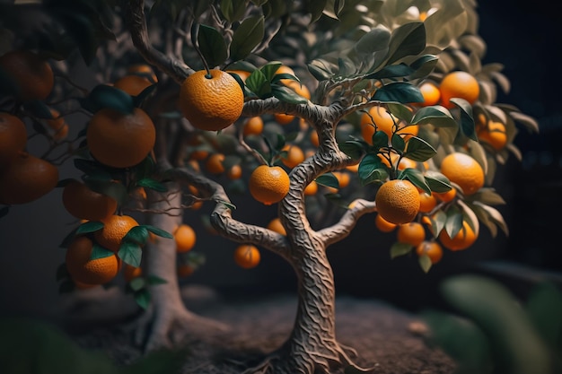 Dwarf tangerine mandarin tree illustration Generative AI