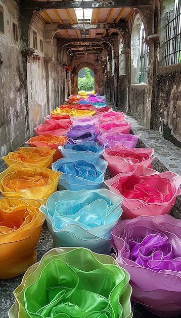 Photo dyeing fabrics and yarn in production farm