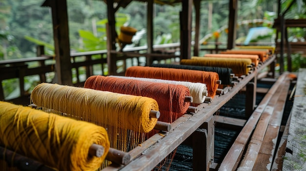 Photo dyeing fabrics and yarn in production farm