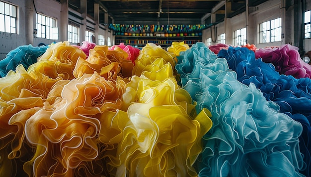 Photo dyeing fabrics and yarn in production farm