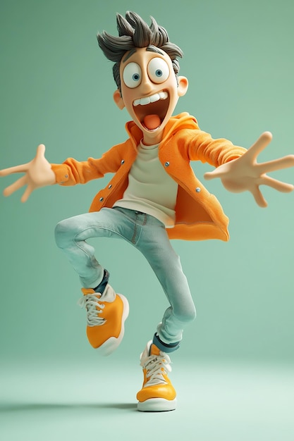 Photo dynamic 3d cartoon character in action pose