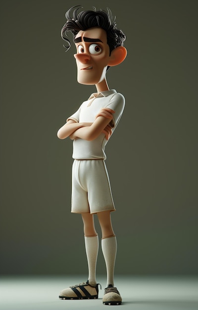 Dynamic 3D character of a young Soccer Player Athlete in AllWhite Kit