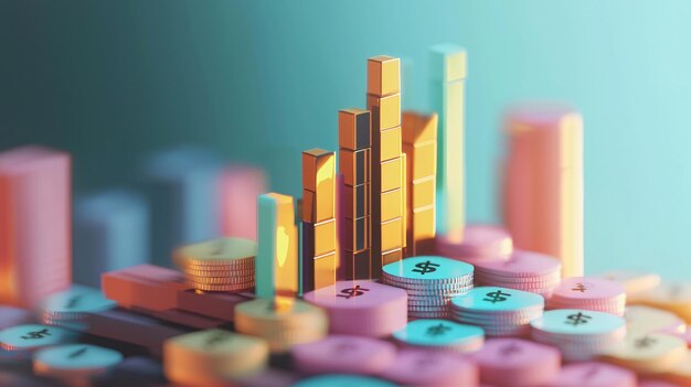 Photo dynamic 3d render of expanding finance growth chart illustrating investment success and pr