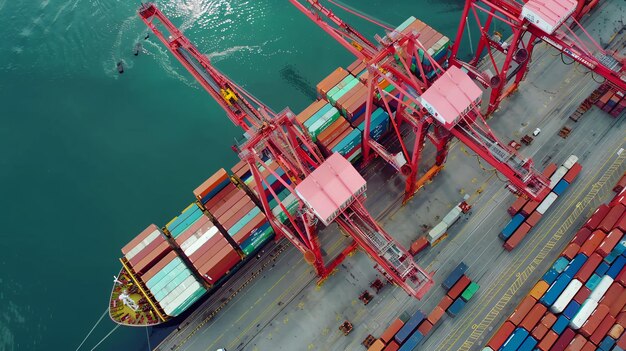 Dynamic 4k Timelapse of Commercial Port Loading and Unloading Activity