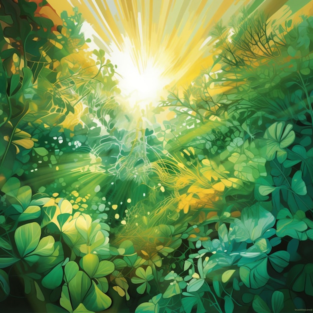 dynamic abstract art depicting an intricate digital painting forest vegetation