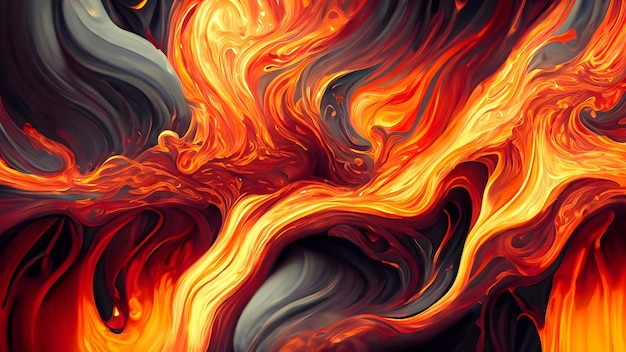 dynamic abstract background resembling swirling ribbons of molten lava with a mix of fiery hues and