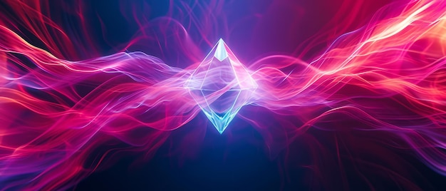 A dynamic abstract background with a neon diamond shape in the middle radiating energy