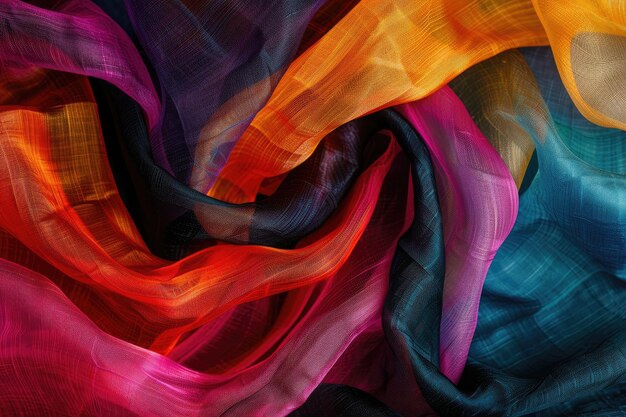 Dynamic Abstract Banner Eyecatching Fabric with Multitude of Colors on Black Background