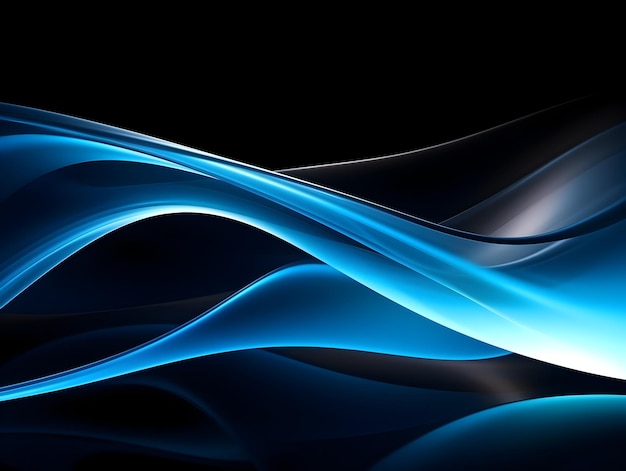 Dynamic Abstract Blue Curves and Blurred Patterns on Black Background