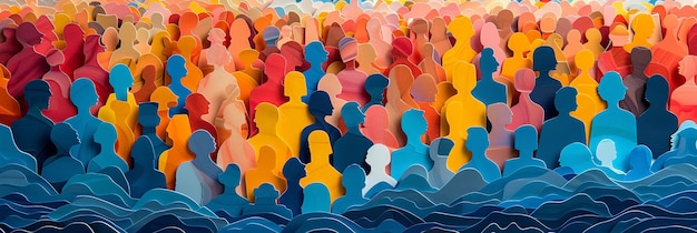 Photo dynamic abstract crowd of colorful human figures