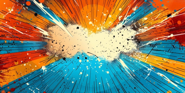 Dynamic abstract explosion of orange blue and white colors in artistic burst