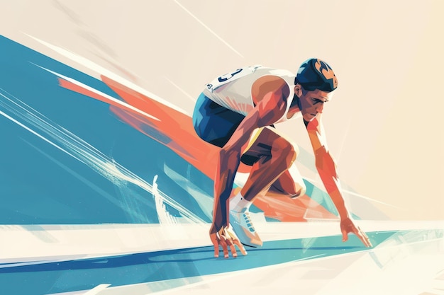 Dynamic Abstract Illustration of a Sprinter in Action with Blue and Orange Accents Sports Marketing