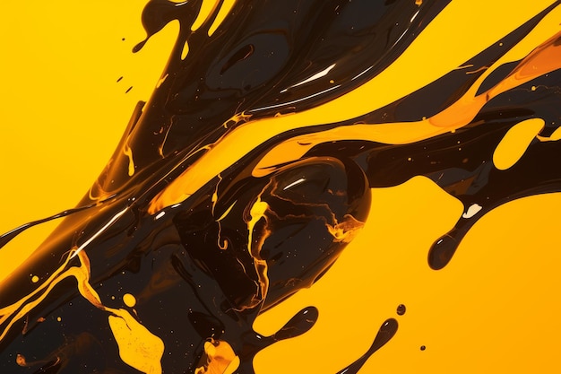 Dynamic abstract motion with yellow and black fluid patterns