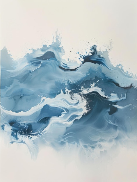 A dynamic abstract painting depicting powerful ocean waves