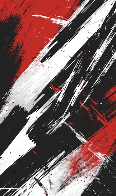 Dynamic abstract painting with bold black red and white brush strokes Generate AI