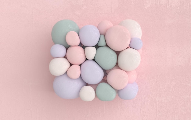 Dynamic abstract pastel colored 3d rendering background with soft spheres