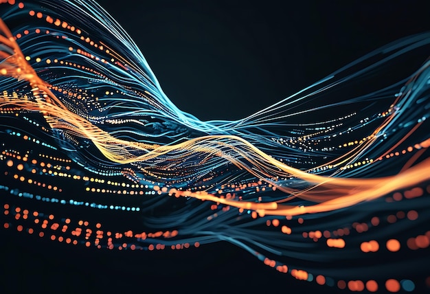 Photo dynamic abstract visualization depicts data flow and digital connectivity