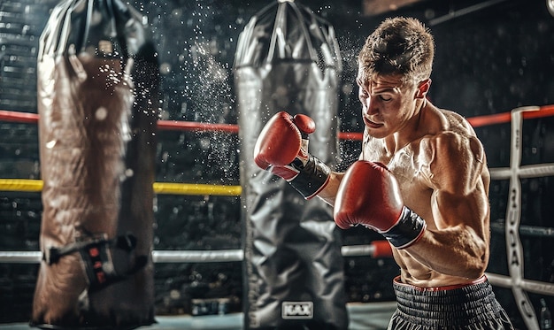 Dynamic Action Shot of a Boxer Delivering a Series of Punches