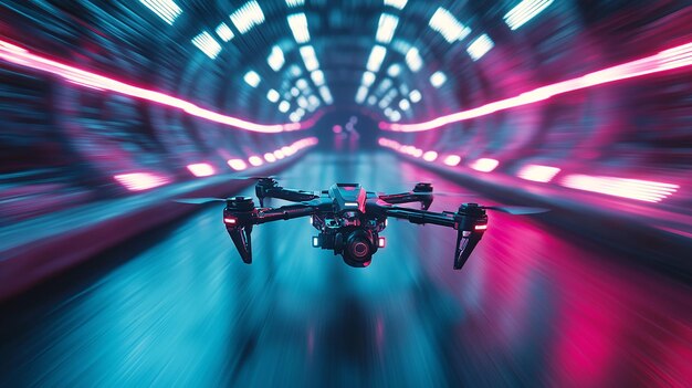 Photo dynamic action shot of a hightech drone racing