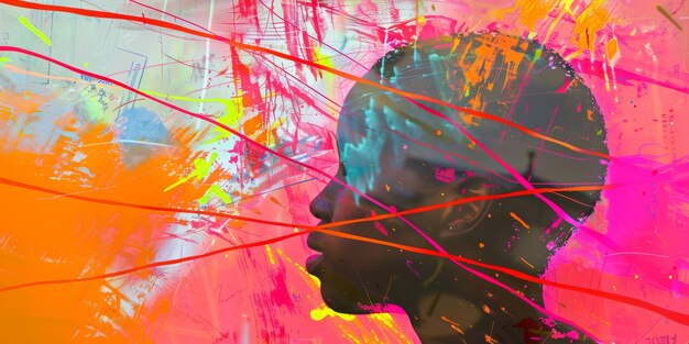 Dynamic Artistic Portrait with Vibrant Paint Strokes Over Face