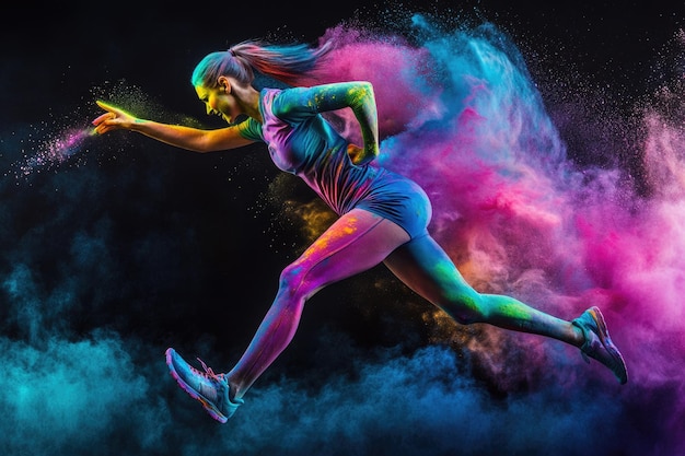 Dynamic Athletic Woman Capturing Colorful Action