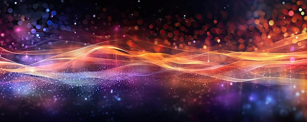 Dynamic background with abstract particles and light trails evoking a sense of motion panorama