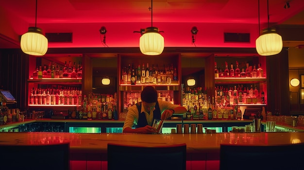 Dynamic Bar Scene Ultrawide View with Bartender