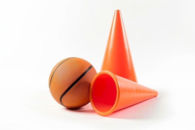 Dynamic Basketball Drills Training Cones in Action Isolated On White Background