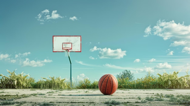 Dynamic basketball league poster with ball and hoop on the court for sports fans