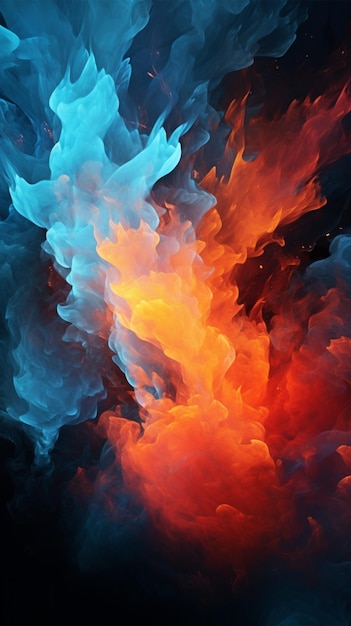 Dynamic black artwork showcases the fusion of fire and ice Vertical Mobile Wallpaper