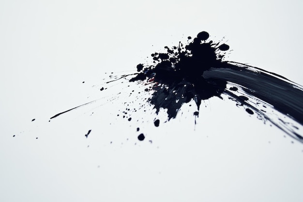 Dynamic black ink splash on white background