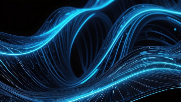 Dynamic blue electric waves in a futuristic and cybernetic abstract pattern