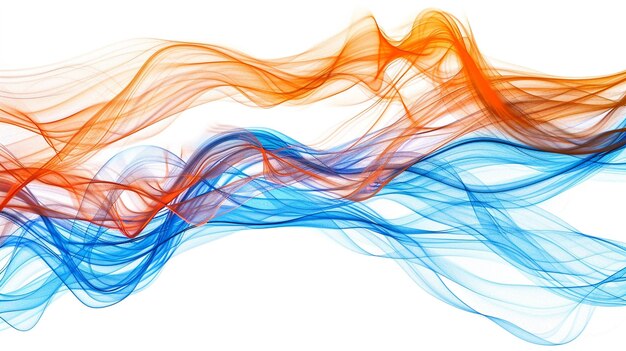 Dynamic blue and orange spectrum wave lines with a sense of energy isolated on a solid white background