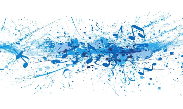 Photo dynamic blue splatter with music notes an artistic expression of rhythm generative ai