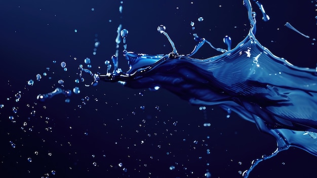 Dynamic blue water splash isolated on dark background