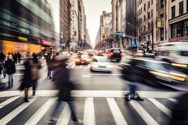 Dynamic Blur Busy Commuters in Motion Generative AI