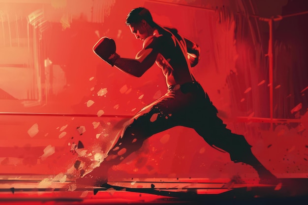 Dynamic Boxer in Action Red Toned Digital Art