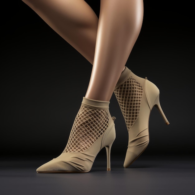 Dynamic Chiaroscuro 3d Render Of Women39s Legs In Beige Heels And Mesh