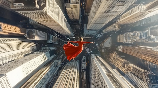 Photo a dynamic cityscape with flying superheroes