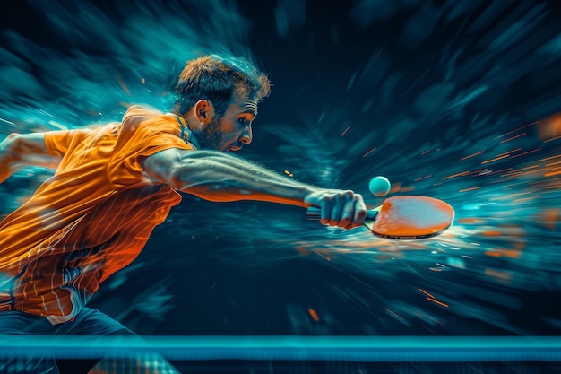 Dynamic close up shot of determined table tennis player capturing intense moments