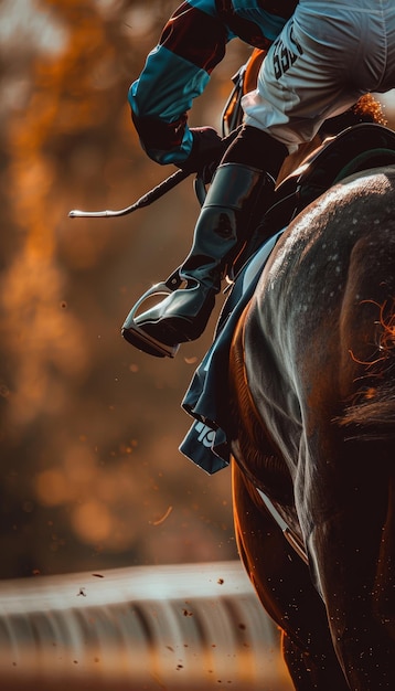 Photo dynamic closeup of a jockeys gloved hands gripping reins during highspeed horse race