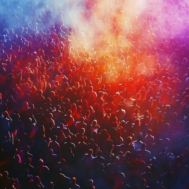 Dynamic and Colorful Crowd at Concert Event