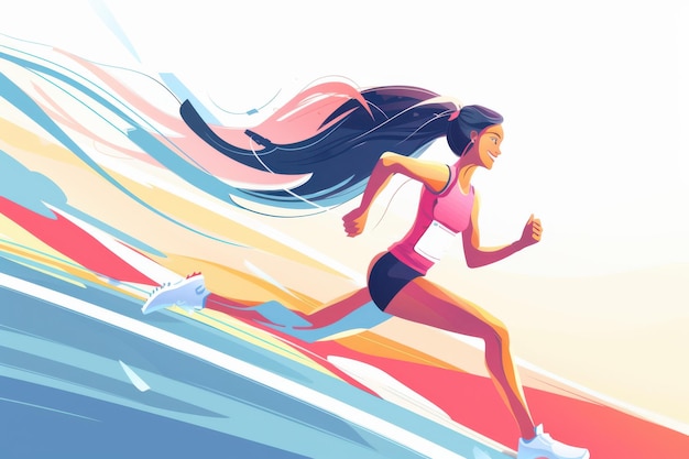 Dynamic Colorful Illustration of a Female Runner in Motion for Fitness and Sports Marketing