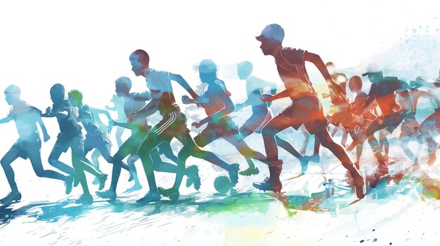 A dynamic colorful illustration of a group of runners in motion capturing the energy and vibrancy of