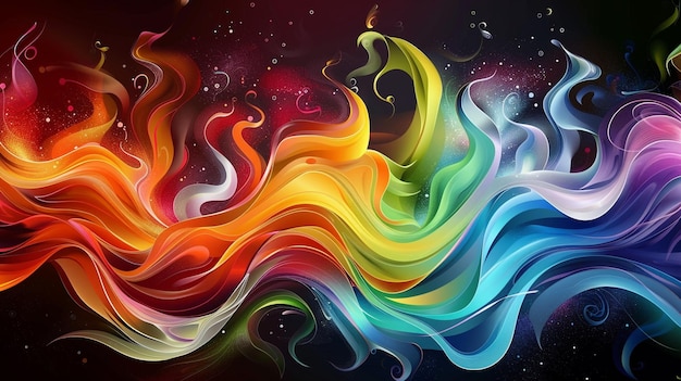 Dynamic colorful waves on abstract dark backdrop illustrating artistry