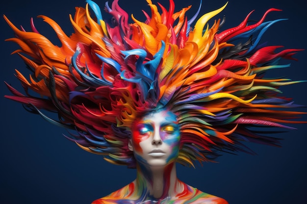 Dynamic colorful woman head Creative mind Fictional person Generate Ai